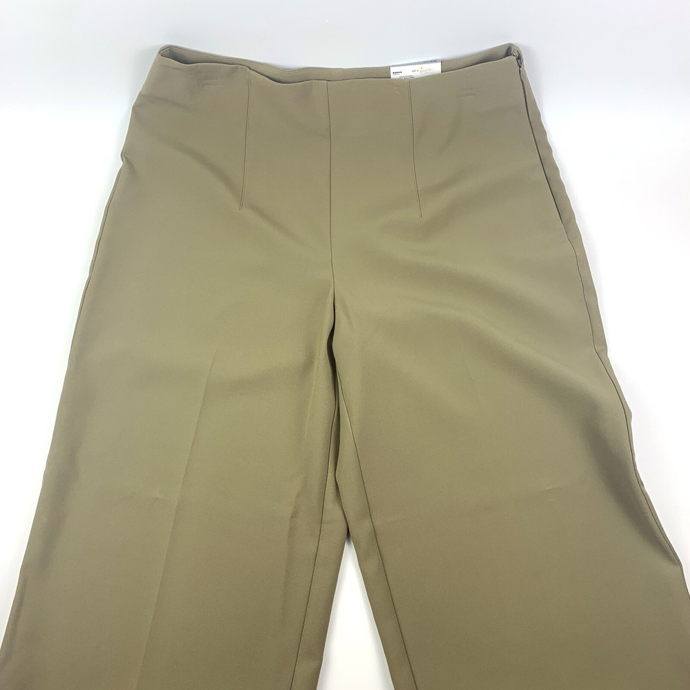 Nine West High Rise Pintuck Wide Leg Trousers Pants Brown/Khaki Womens Sz 12‎